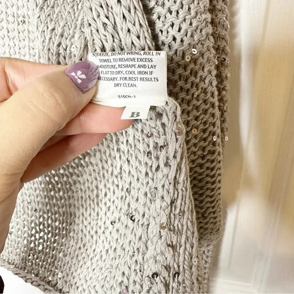 EILEEN FISHER Taupe Sequin Knit Open Front Cardigan Size Small - Picture 5 of 6